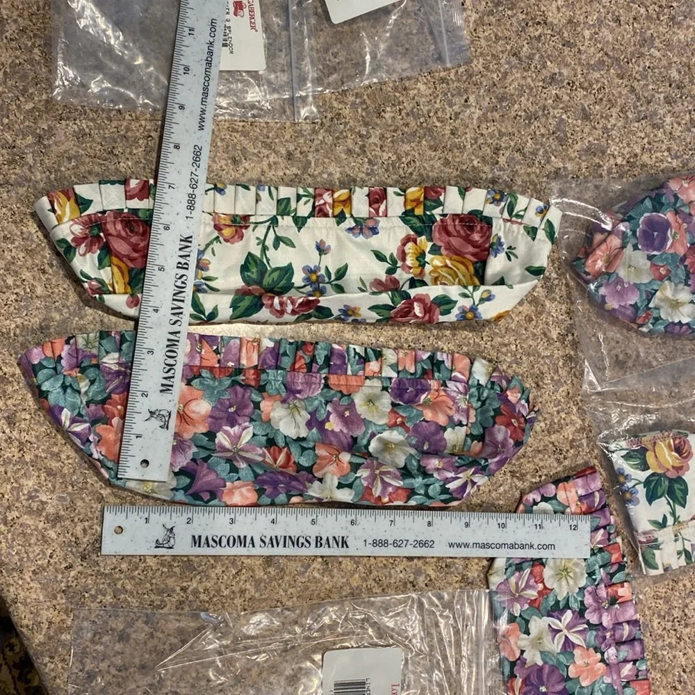 5 Longaberger Fabric Liners Garden Splendor Petunia Tea Cracker Button